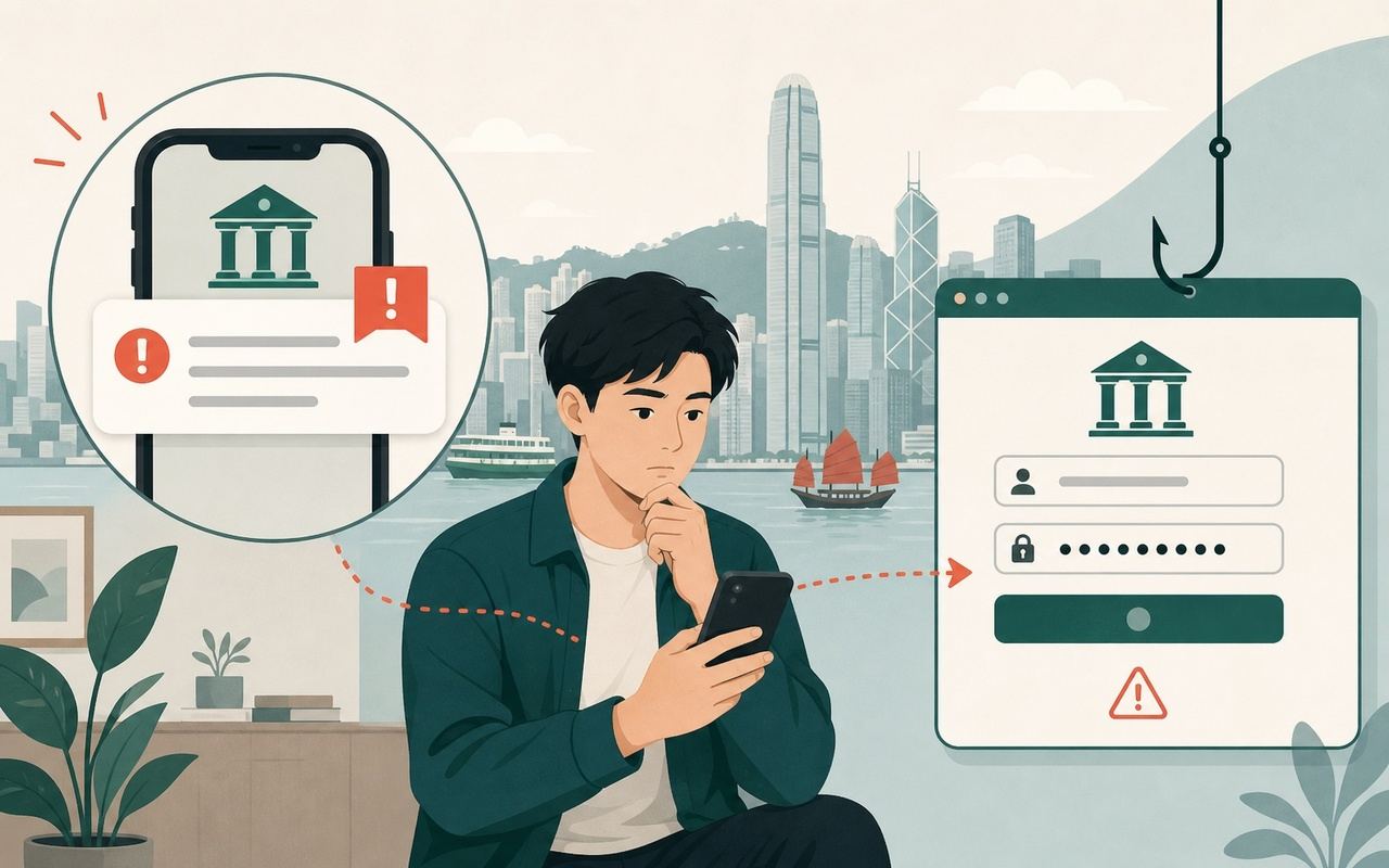 釣魚詐騙：假銀行帳戶異常核實短訊示意圖