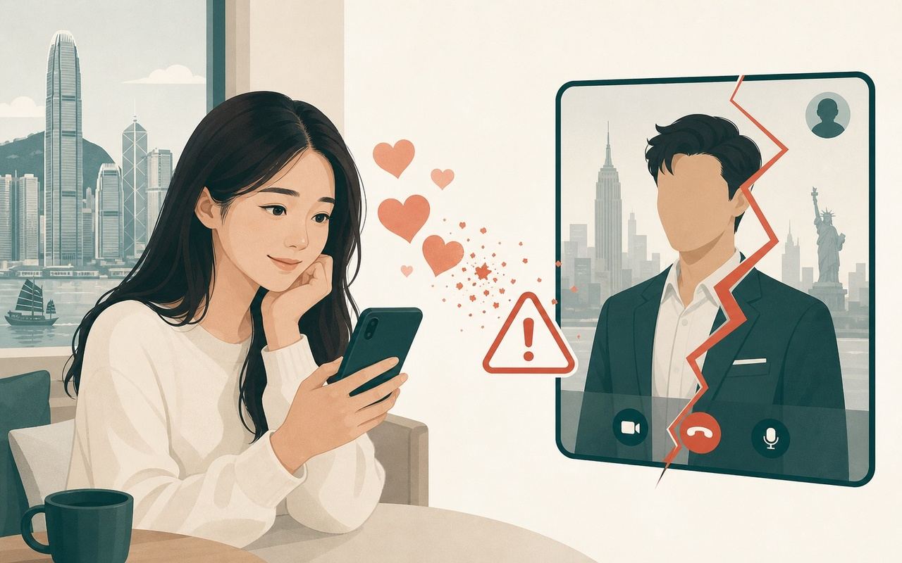 感情詐騙：假冒海外專業人士網上情緣示意圖